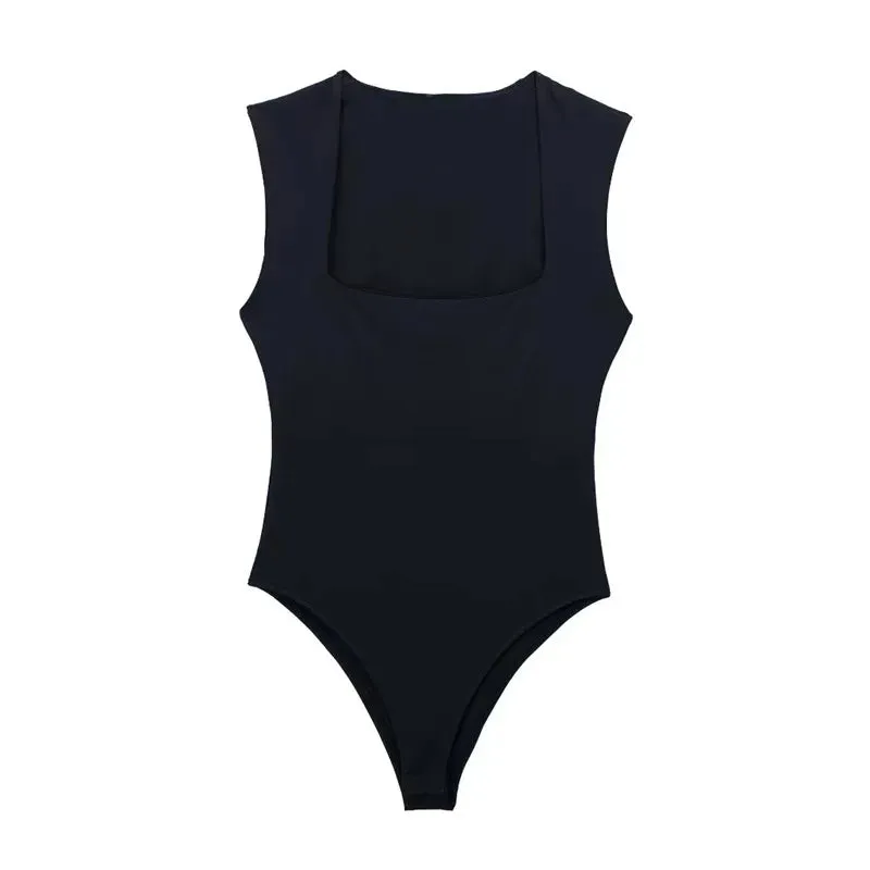 TRAF Woman Black Body Sleeveless Bodysuit Women Square Neck Sexy Lingerie For Women Body Wide Straps Bodycon Summer 2023 Tops