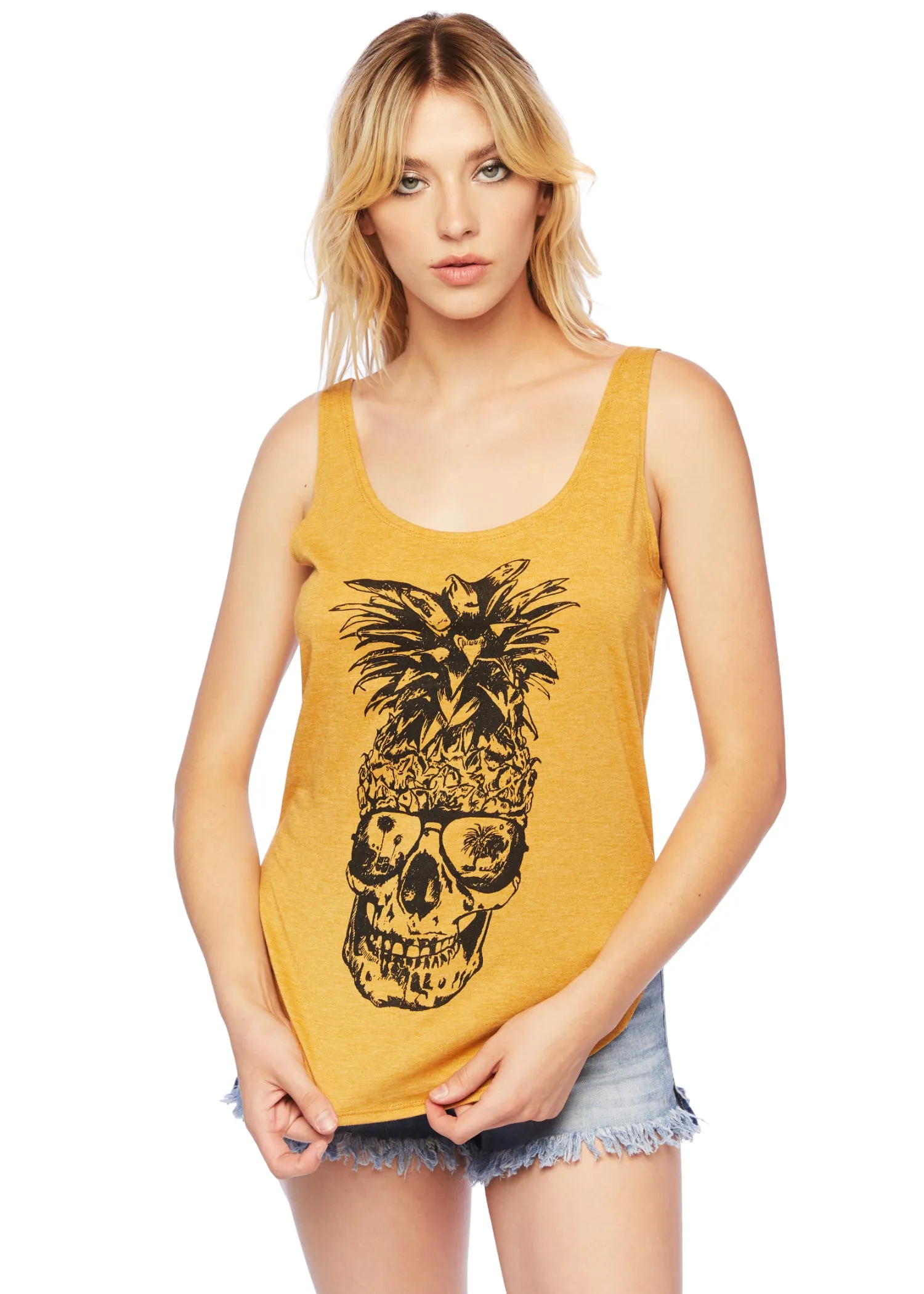 Tropical Vibes Yellow Pineapple Skull Top