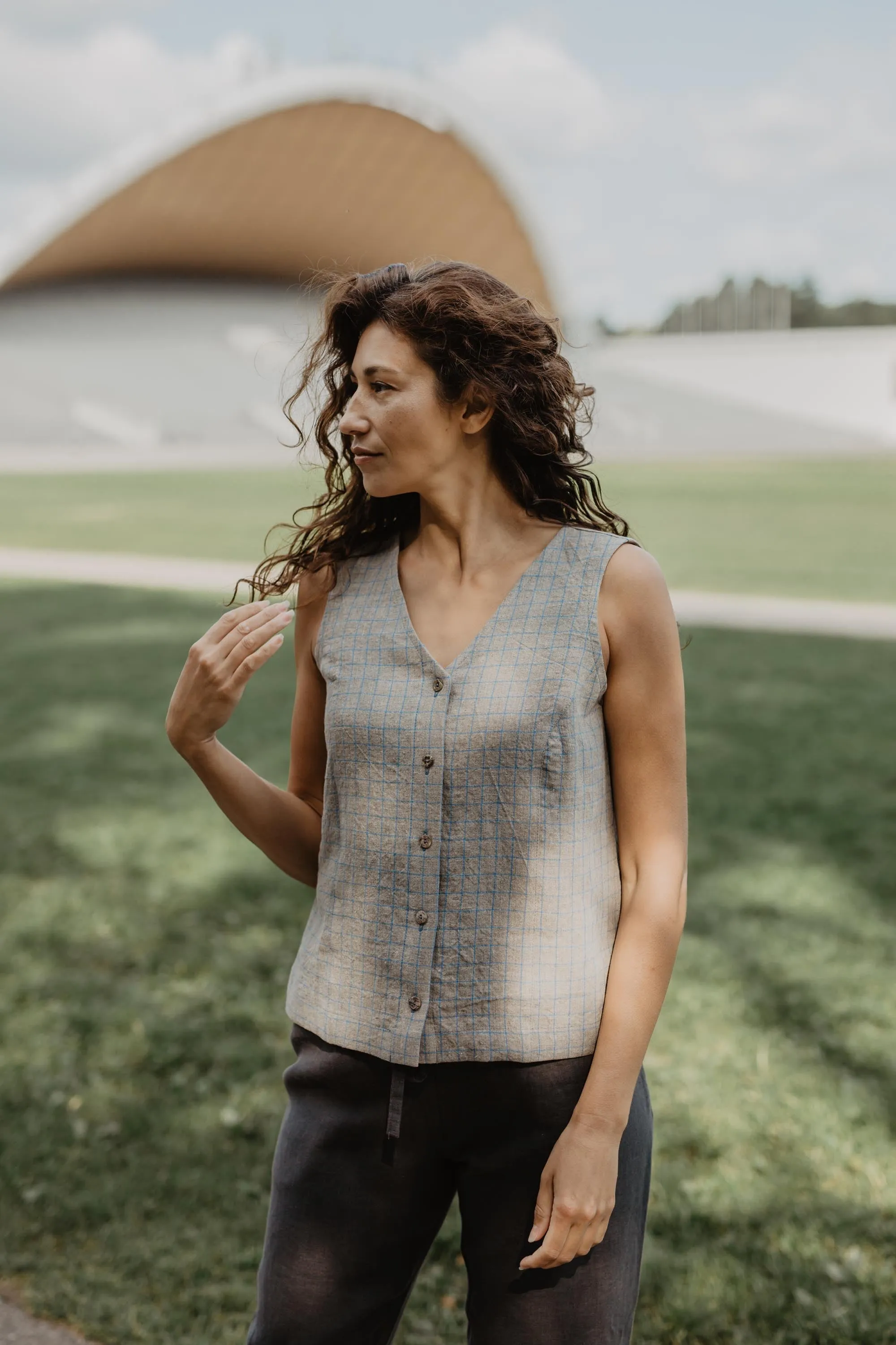 Tunis Linen Button Top