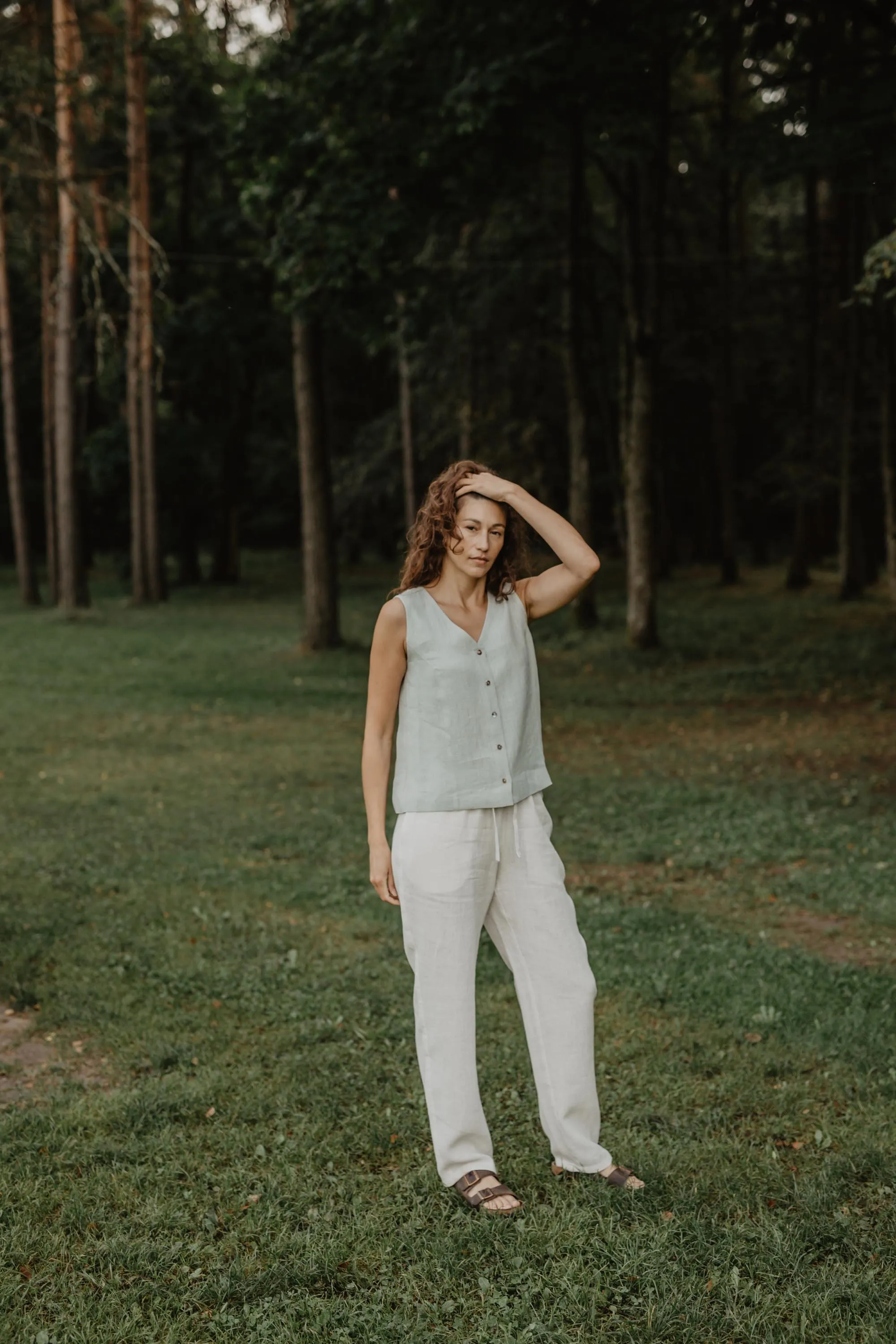 Tunis Linen Button Top