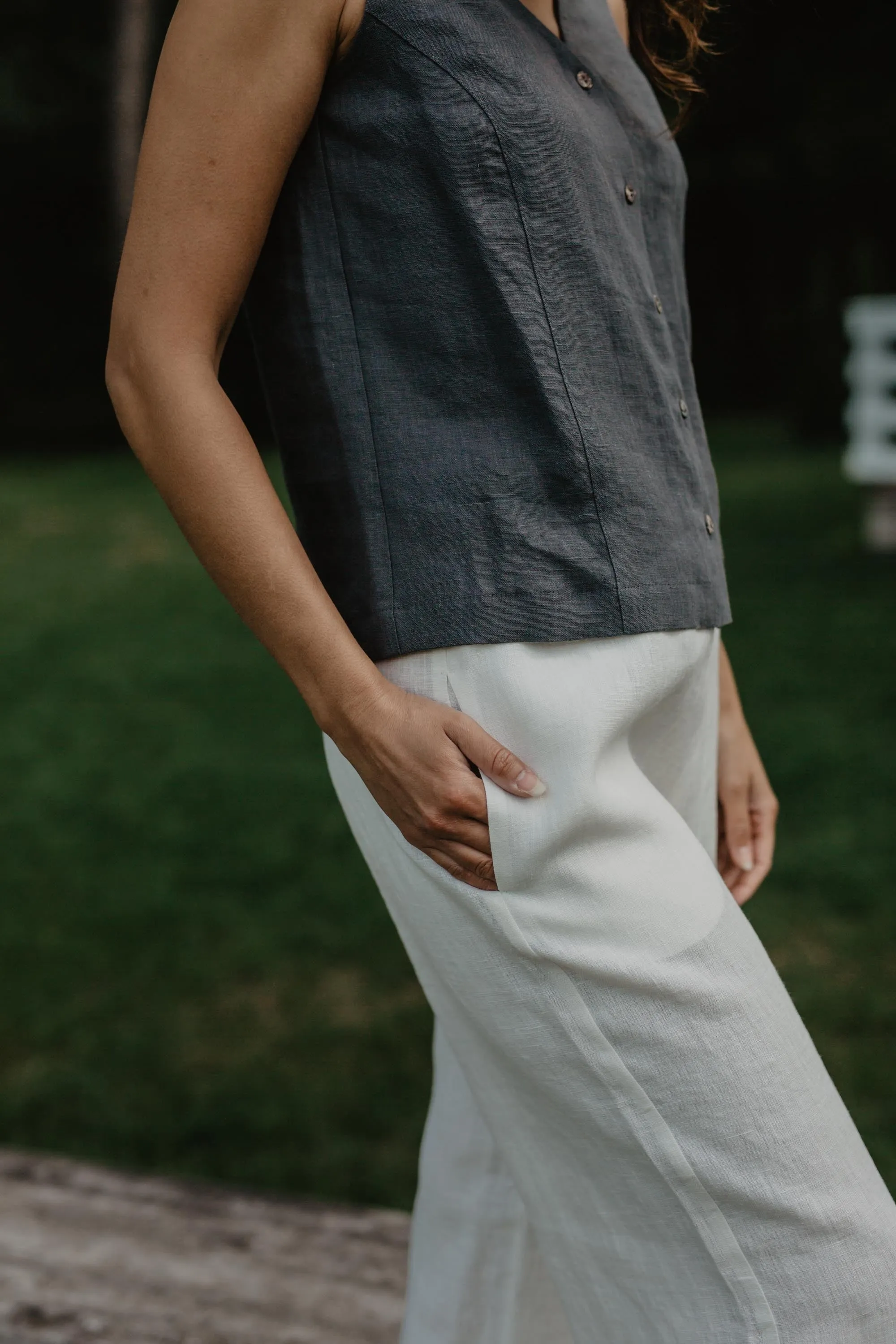 Tunis Linen Button Top