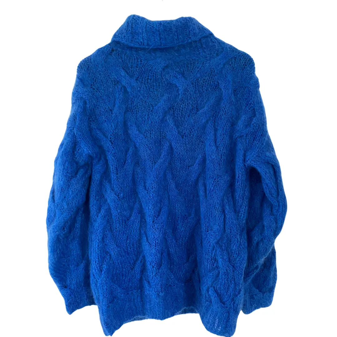 Turtleneck Cable Knit Jumper Blue SIZE 14