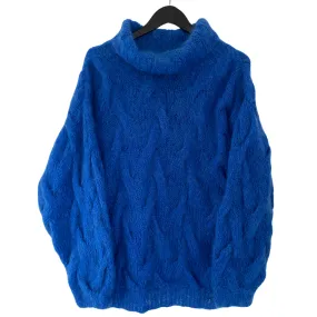 Turtleneck Cable Knit Jumper Blue SIZE 14