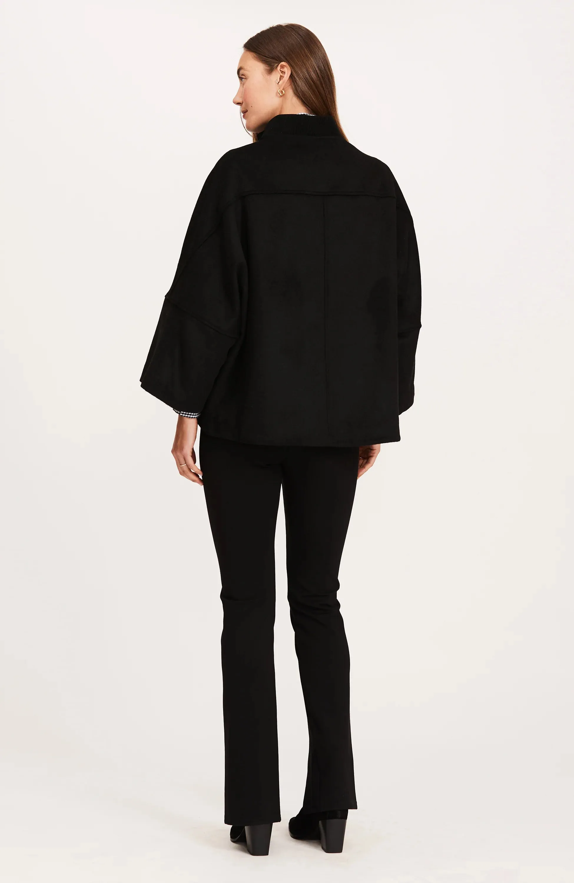 Tyler Boe Zip Front Knit Collar Cape Black