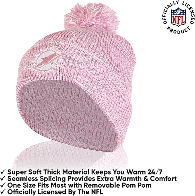 Ultra Game Adults Unisex NFL Official Super Soft Winter Beanie Knit Hat with Extra Warm Touch Screen Gloves|Miami Dolphins