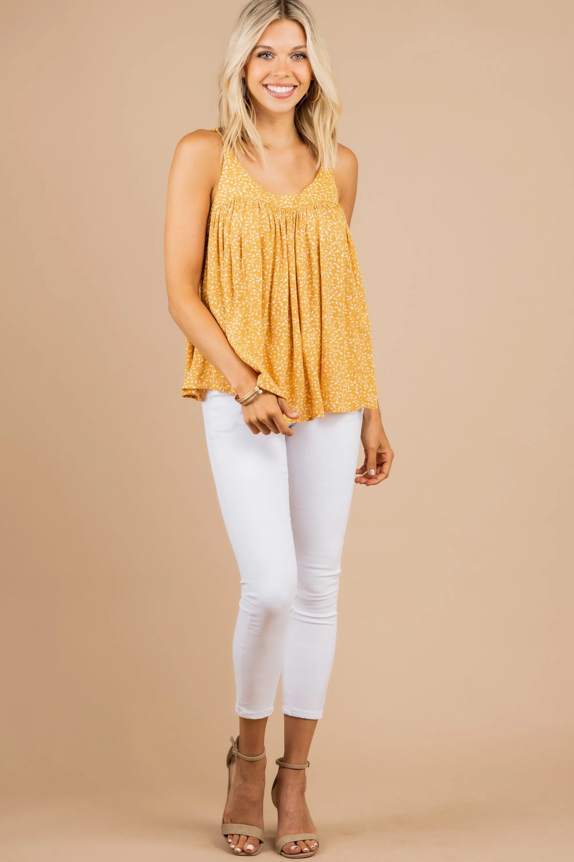 Unique Experiences Mustard Yellow Floral Tank