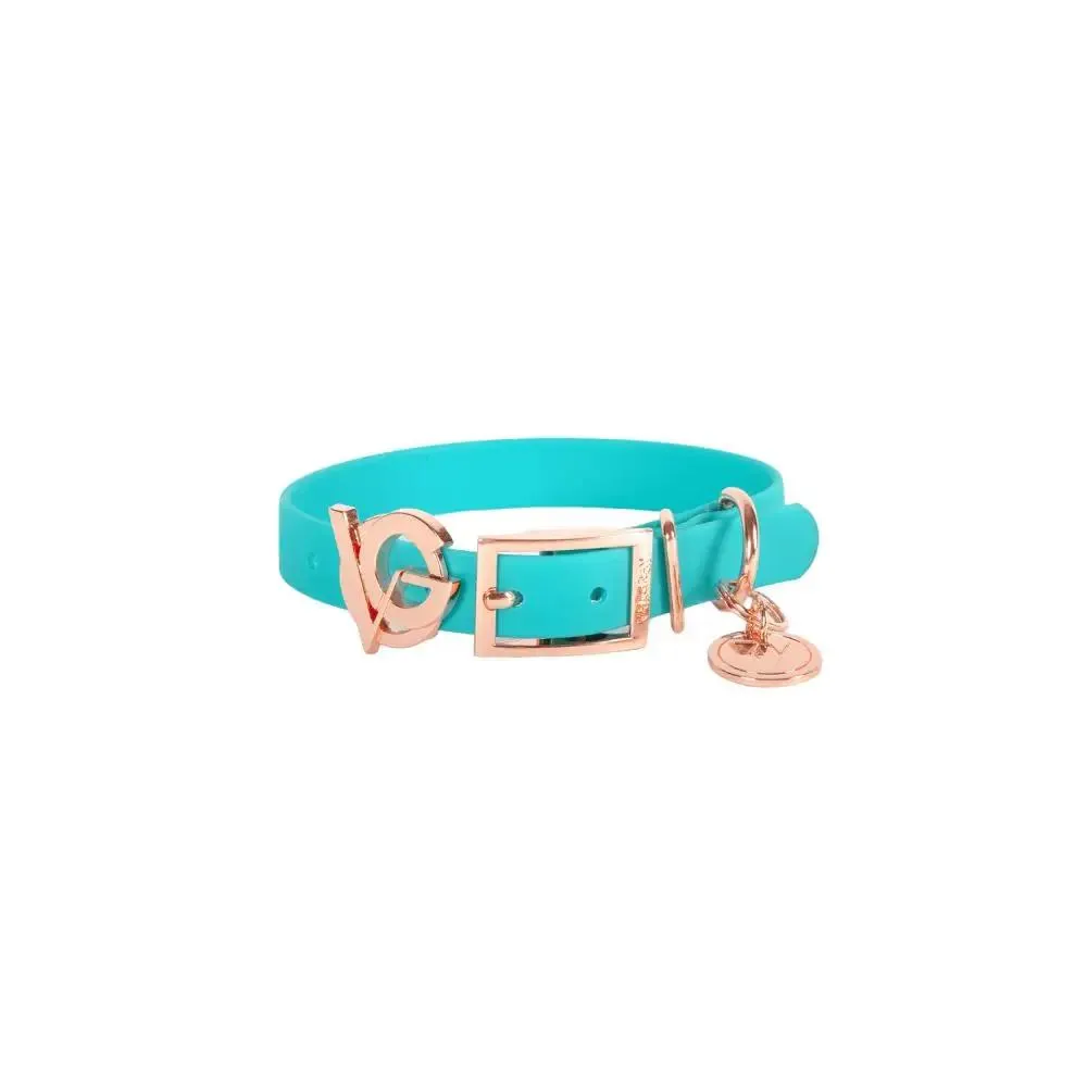 Valgray Splash Proof Adjustable Dog Collar Turquoise & Rose Gold Small 37cm x 1.5cm x 0.2cm