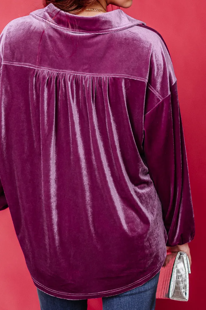 Velvet Velour Button Up Top | Magenta