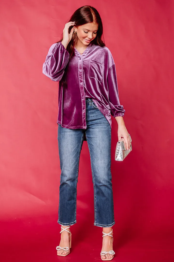 Velvet Velour Button Up Top | Magenta