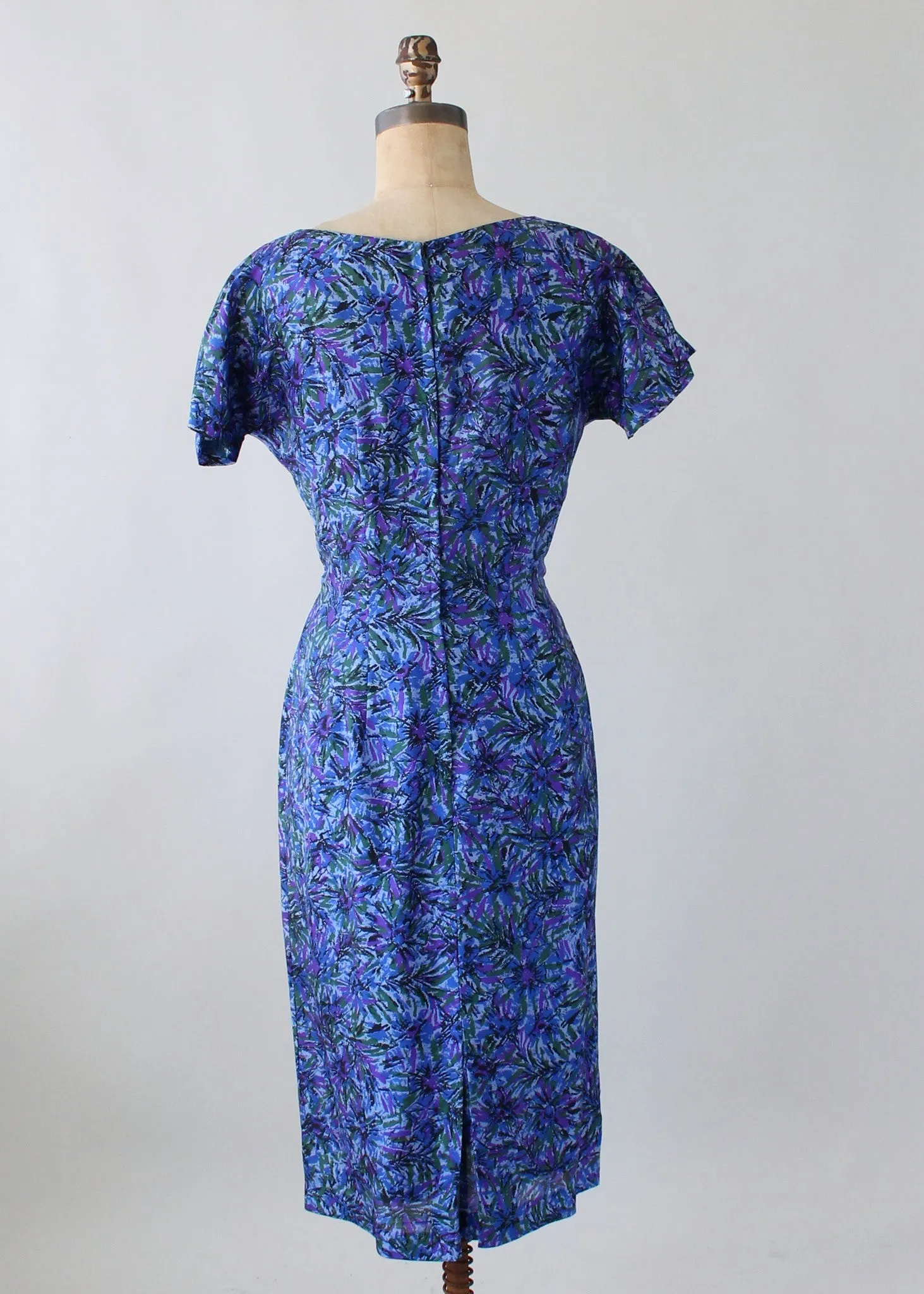 Vintage 1950s Purple and Blue Burst Silk Dress