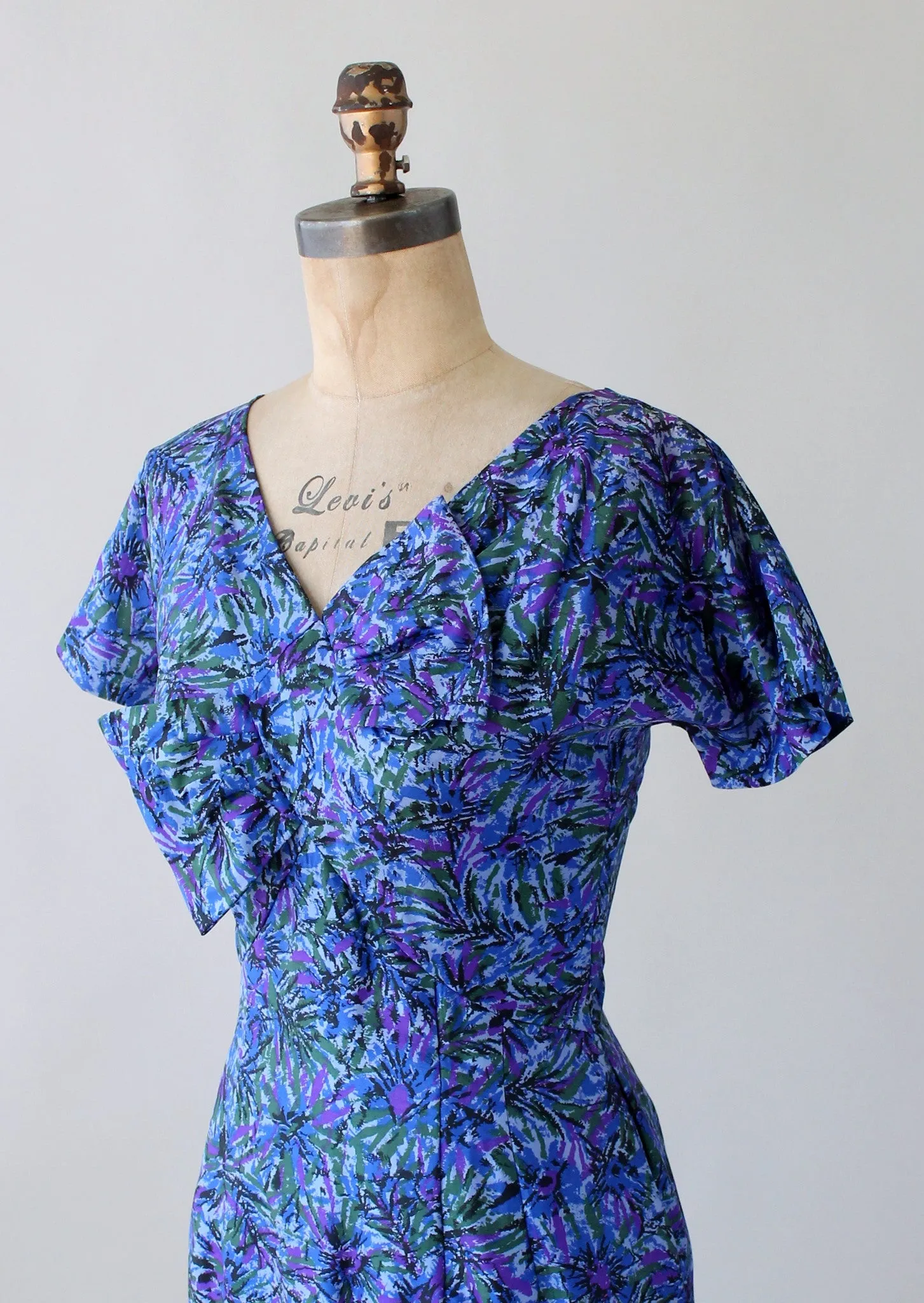 Vintage 1950s Purple and Blue Burst Silk Dress