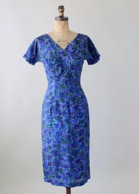 Vintage 1950s Purple and Blue Burst Silk Dress