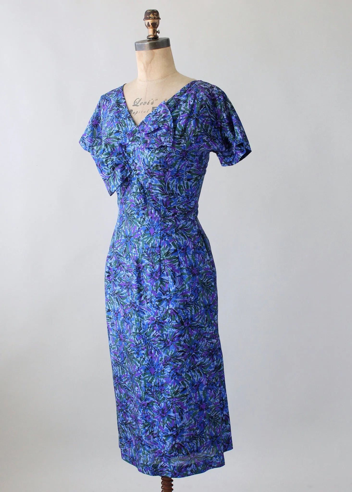 Vintage 1950s Purple and Blue Burst Silk Dress