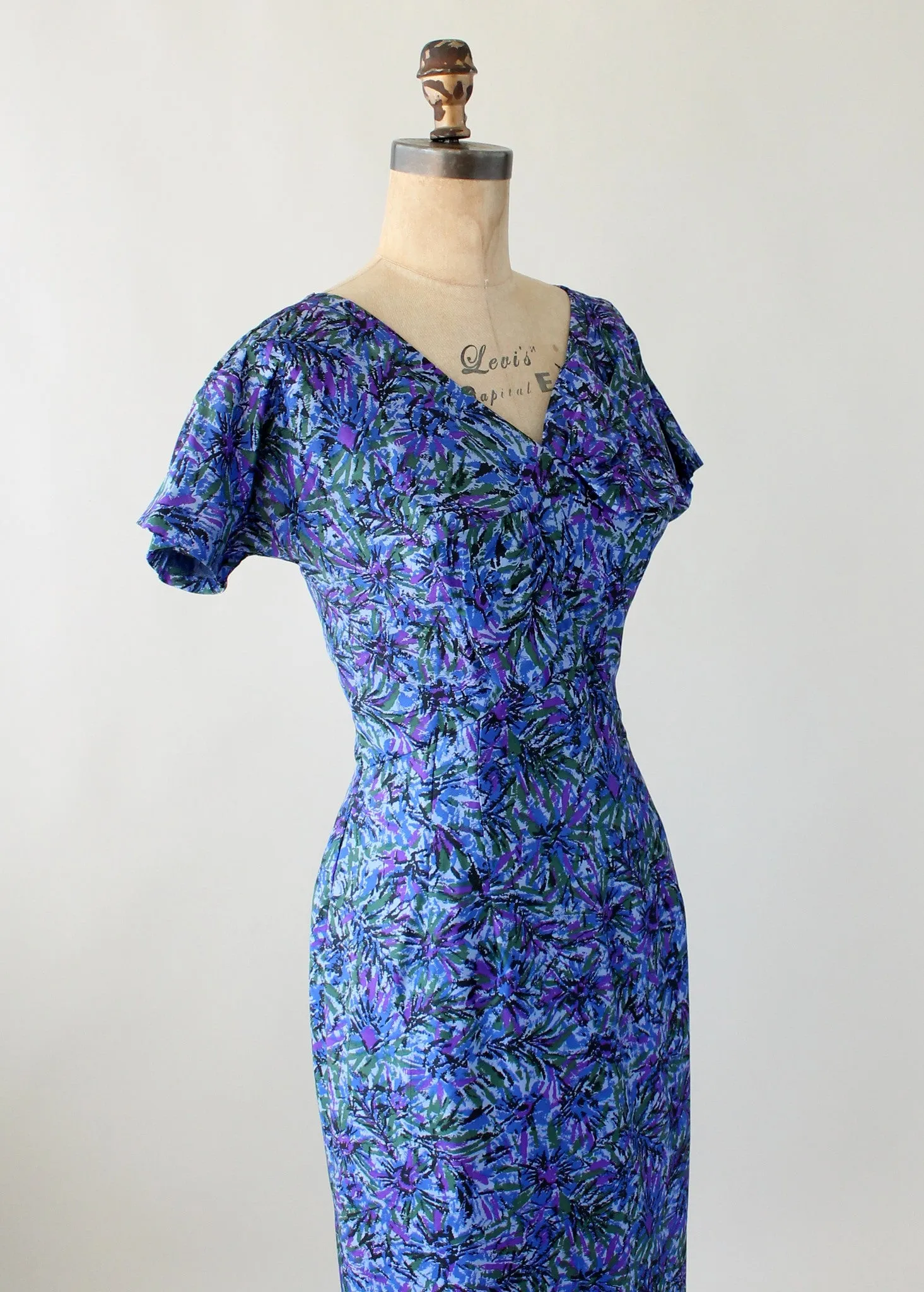 Vintage 1950s Purple and Blue Burst Silk Dress