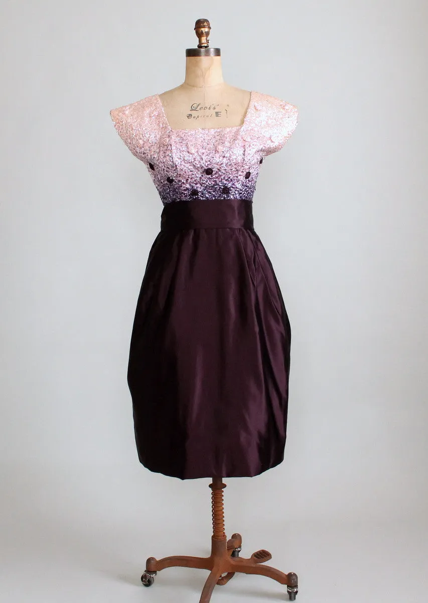 Vintage 1950s Sequined Plum Party Dress