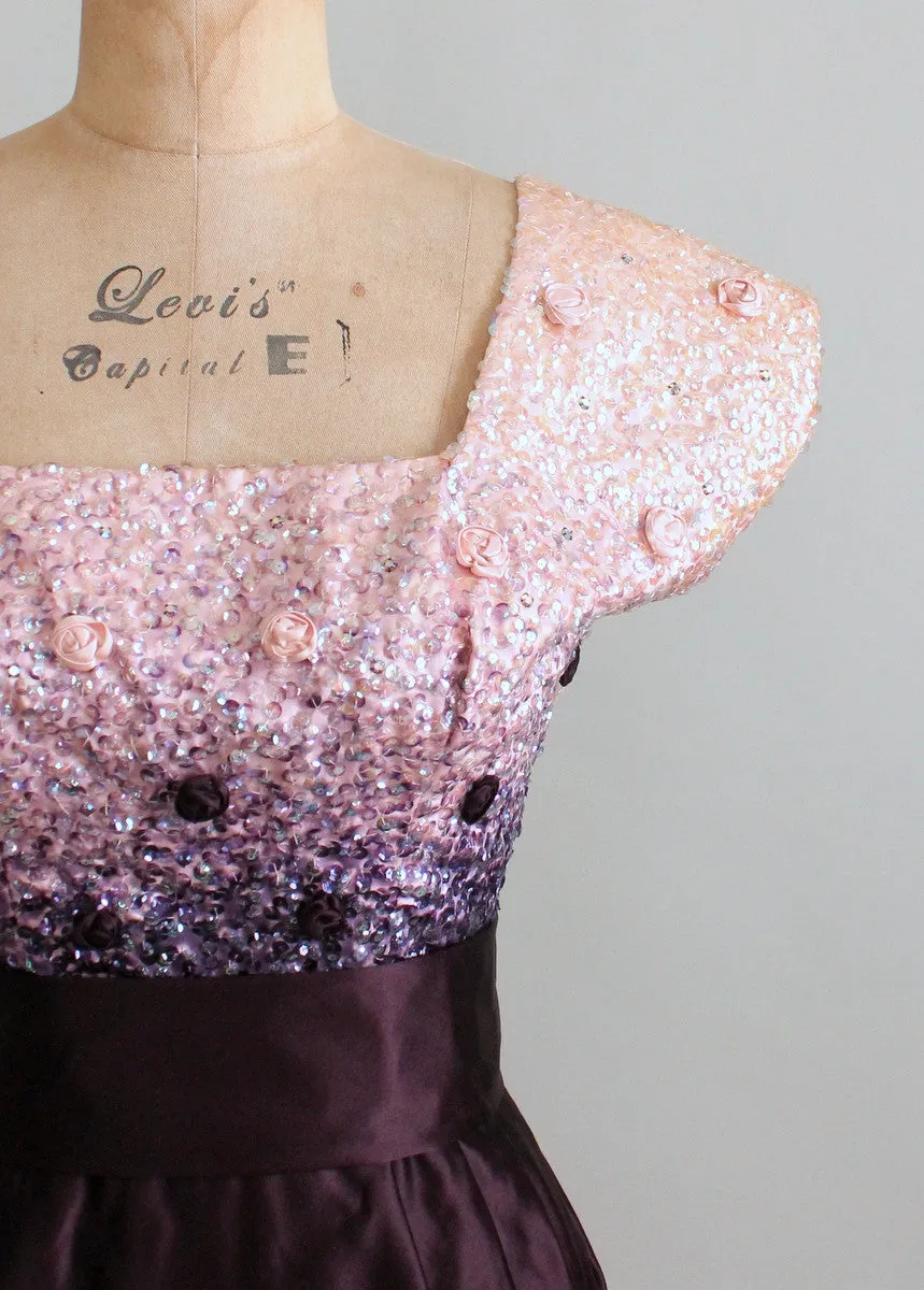 Vintage 1950s Sequined Plum Party Dress