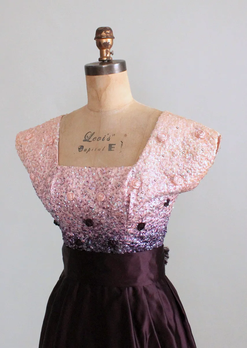 Vintage 1950s Sequined Plum Party Dress