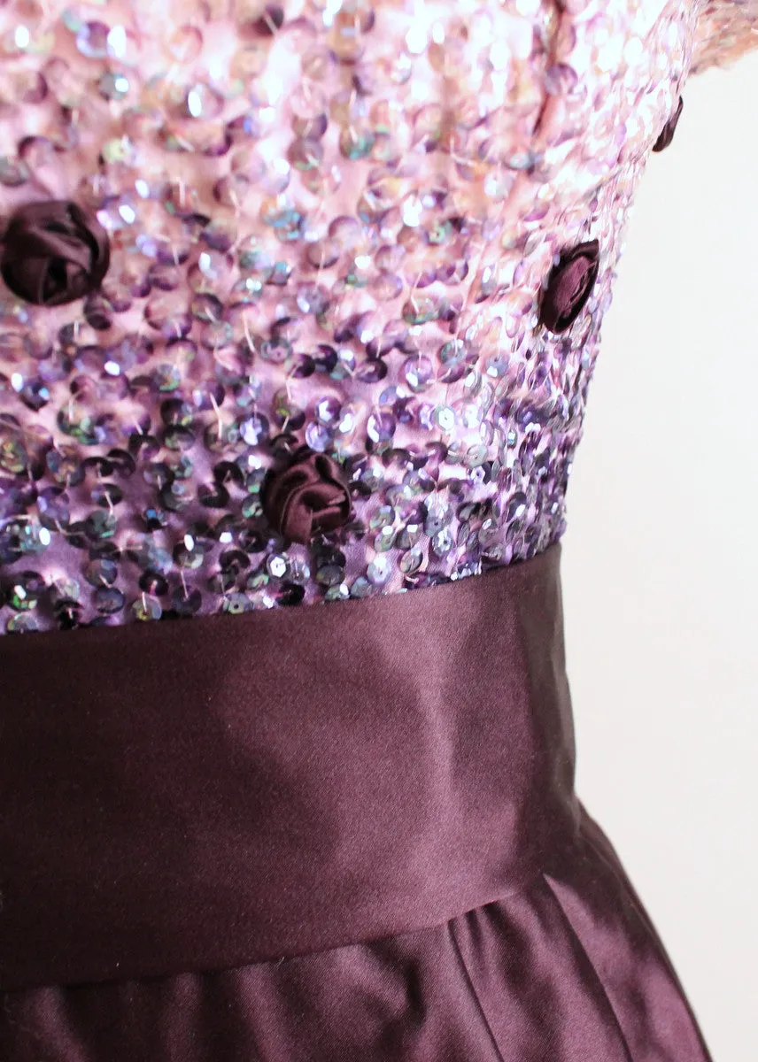 Vintage 1950s Sequined Plum Party Dress