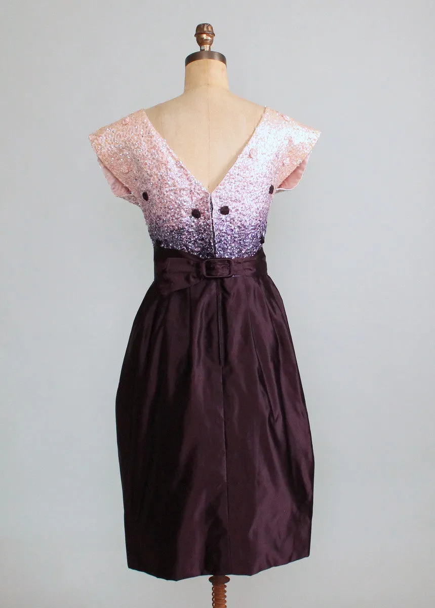 Vintage 1950s Sequined Plum Party Dress