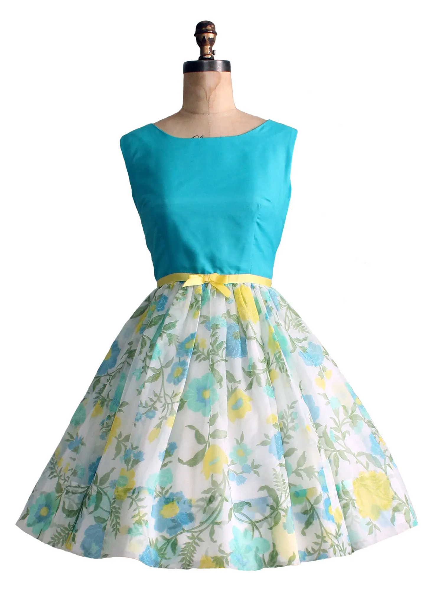 Vintage 1960s Blue and Yellow Summer Party Dress