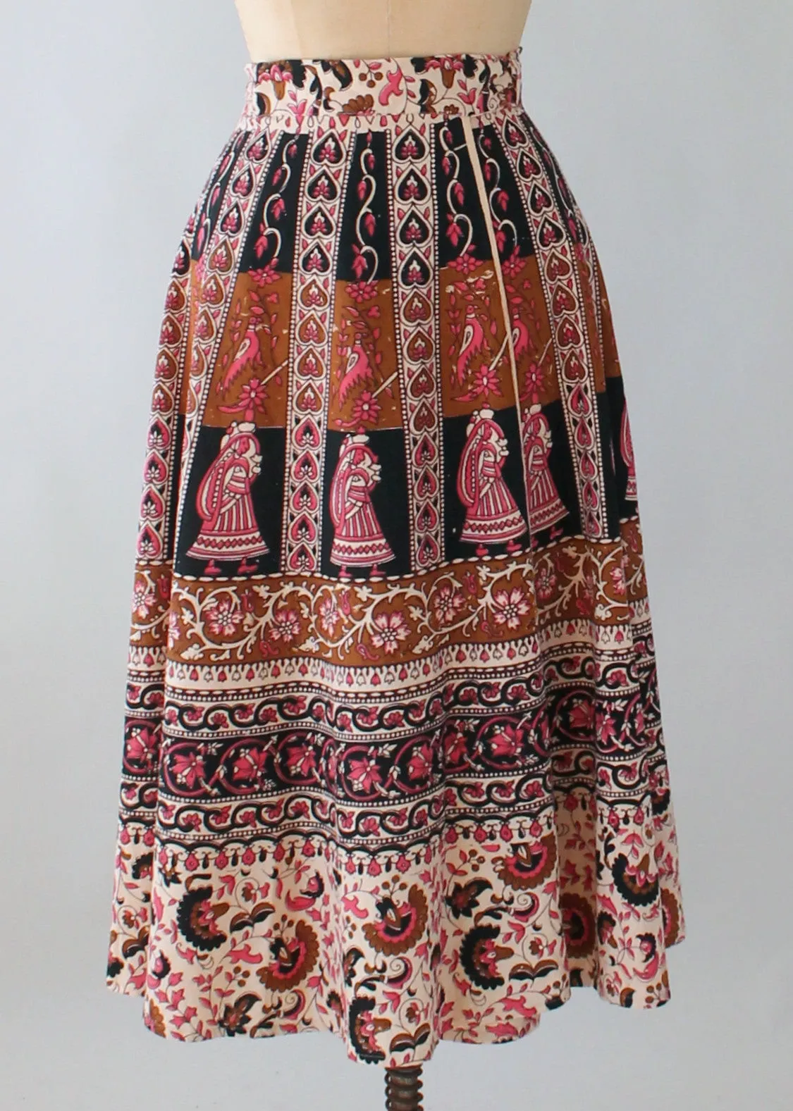 Vintage 1970s Indian Cotton Block Print Wrap Skirt