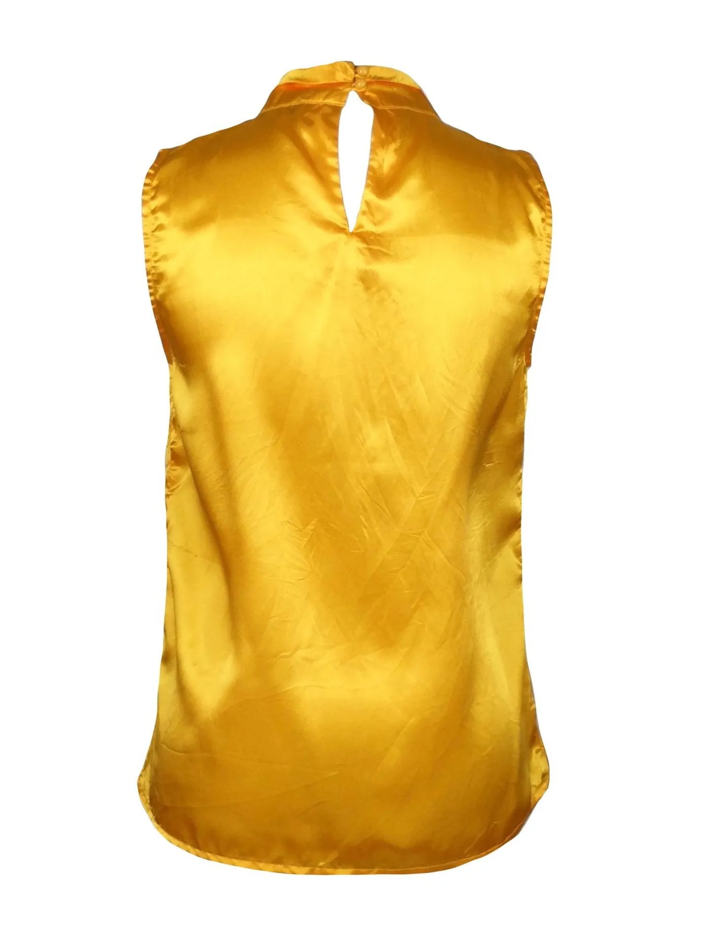 Vintage 2000s Y2K Mustard Yellow Silky Sleeveless Mockneck Tank Pussy Bow Blouse