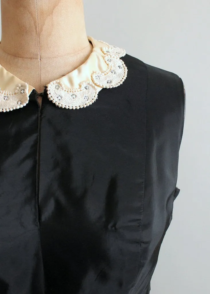 Vintage Early 1950s Black Taffeta Halter Dress with Jacket