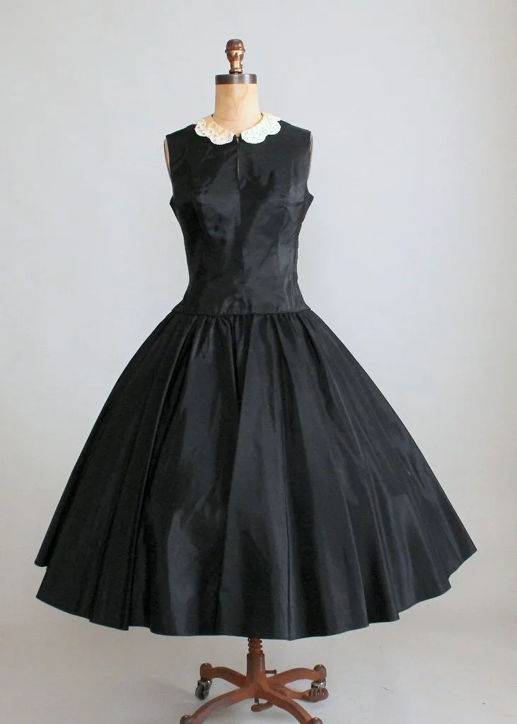 Vintage Early 1950s Black Taffeta Halter Dress with Jacket