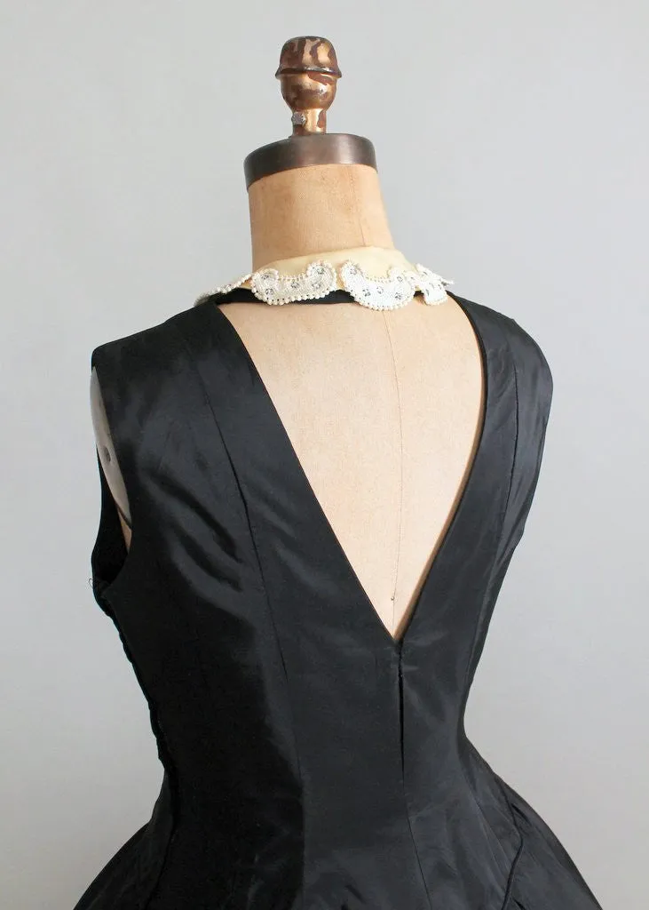 Vintage Early 1950s Black Taffeta Halter Dress with Jacket