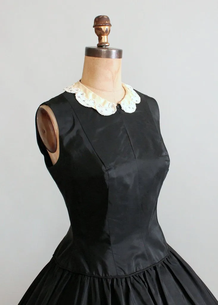 Vintage Early 1950s Black Taffeta Halter Dress with Jacket