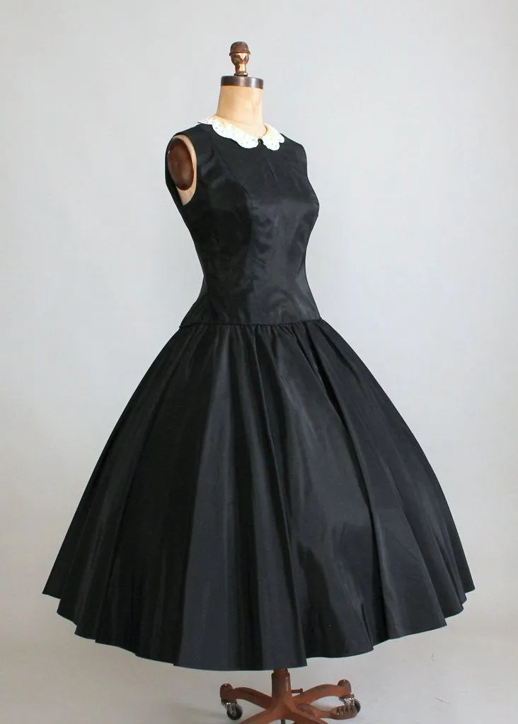 Vintage Early 1950s Black Taffeta Halter Dress with Jacket