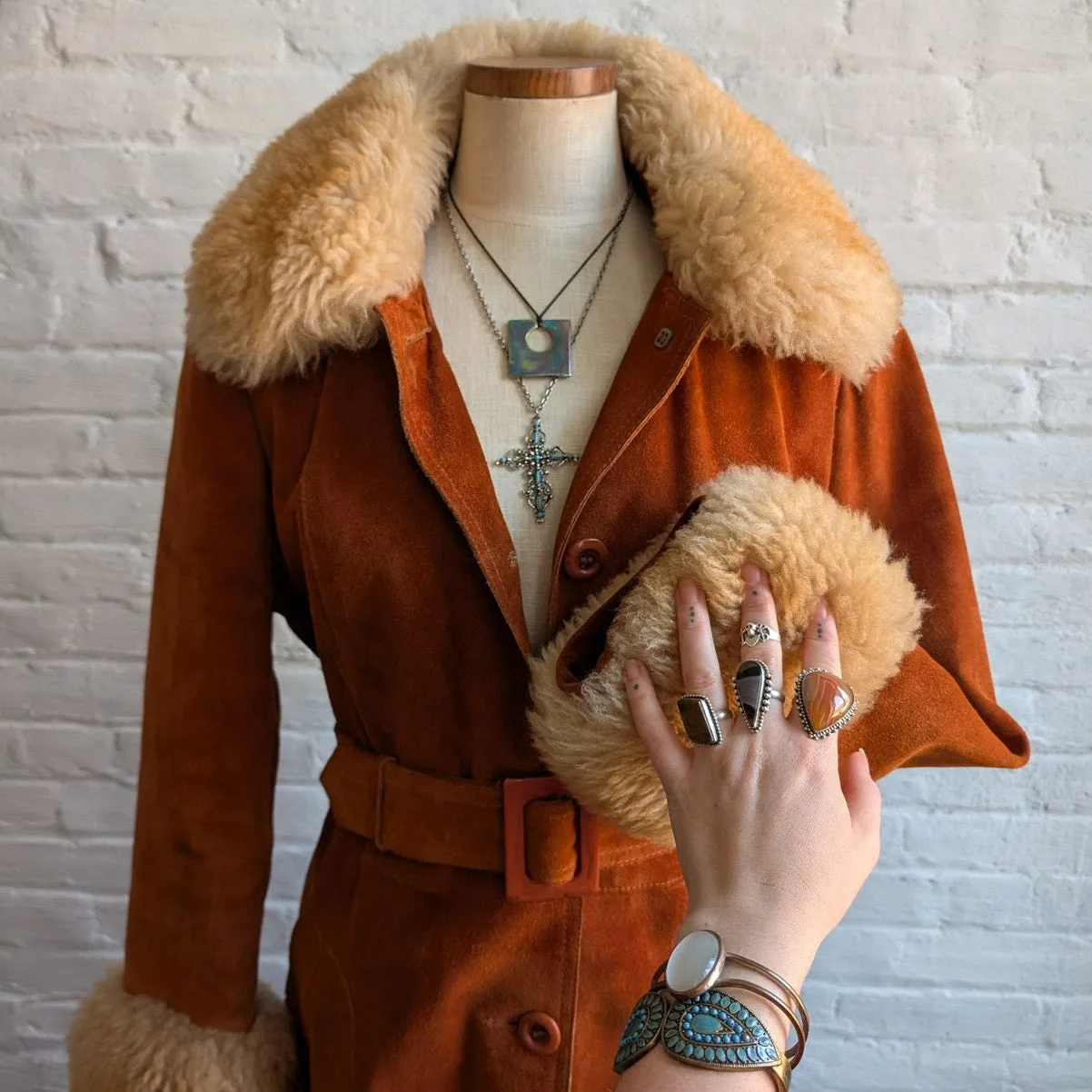 Vintage Orange Suede Fur Penny Lane Coat Groovy Jacket Furry Mod Trench Coat