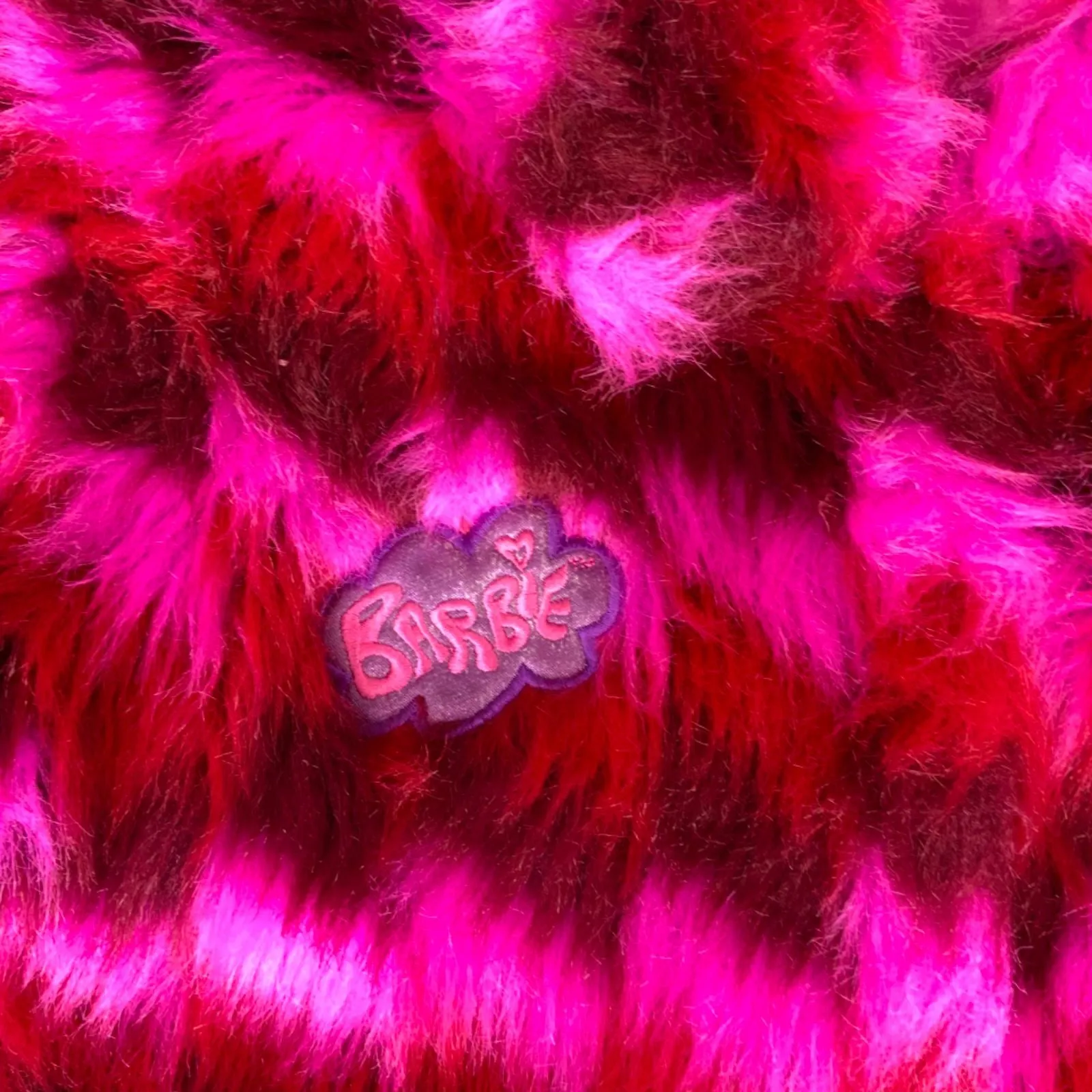 Vintage Y2K Pink Embroidered Faux Fur Striped Barbie Coat Jacket 8 S