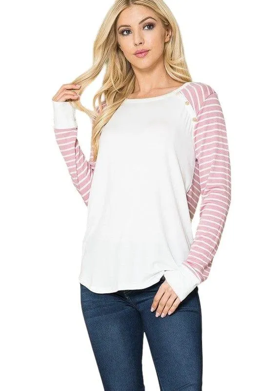 Viscoes Crepe Knit Jersey Stripe Button Top