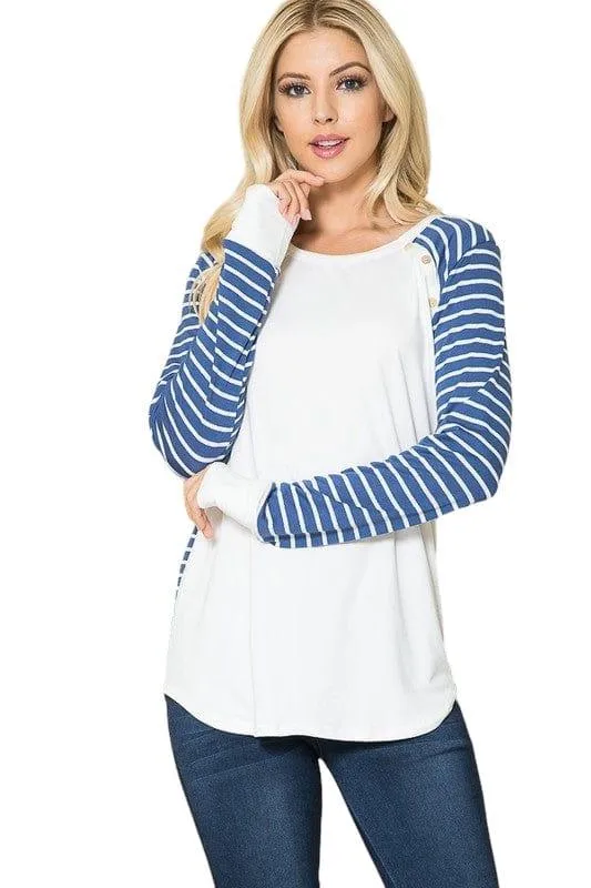 Viscoes Crepe Knit Jersey Stripe Button Top