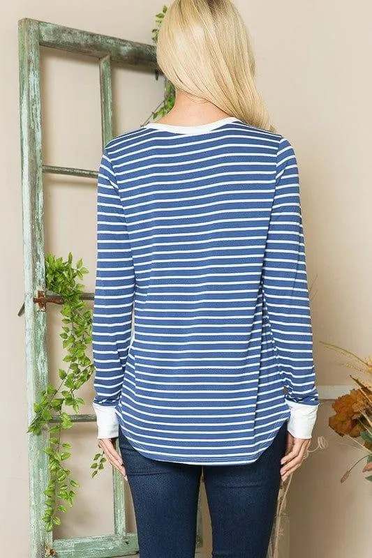 Viscoes Crepe Knit Jersey Stripe Button Top