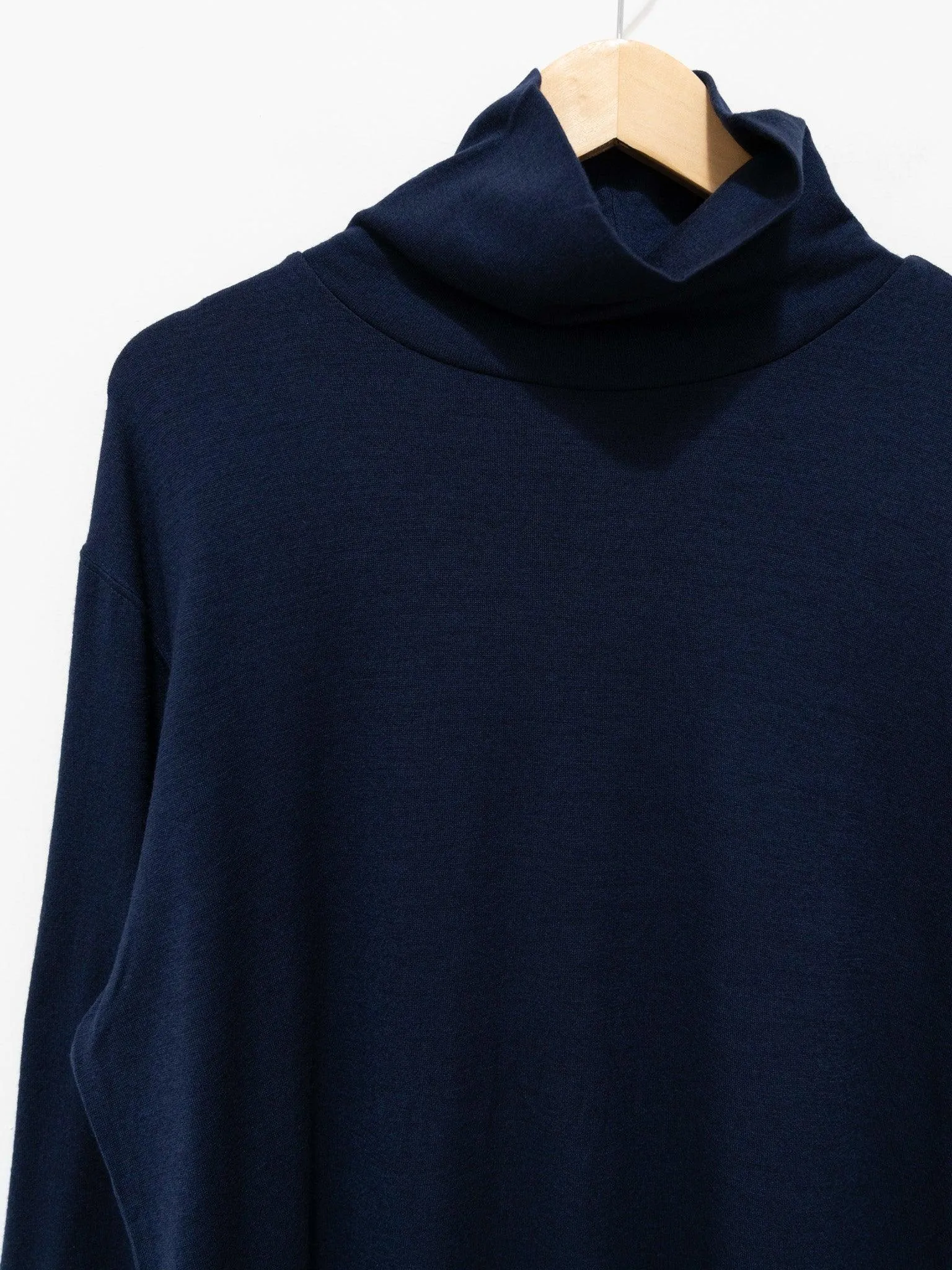 Washable Milled Wool Jersey Turtleneck Knit - Navy