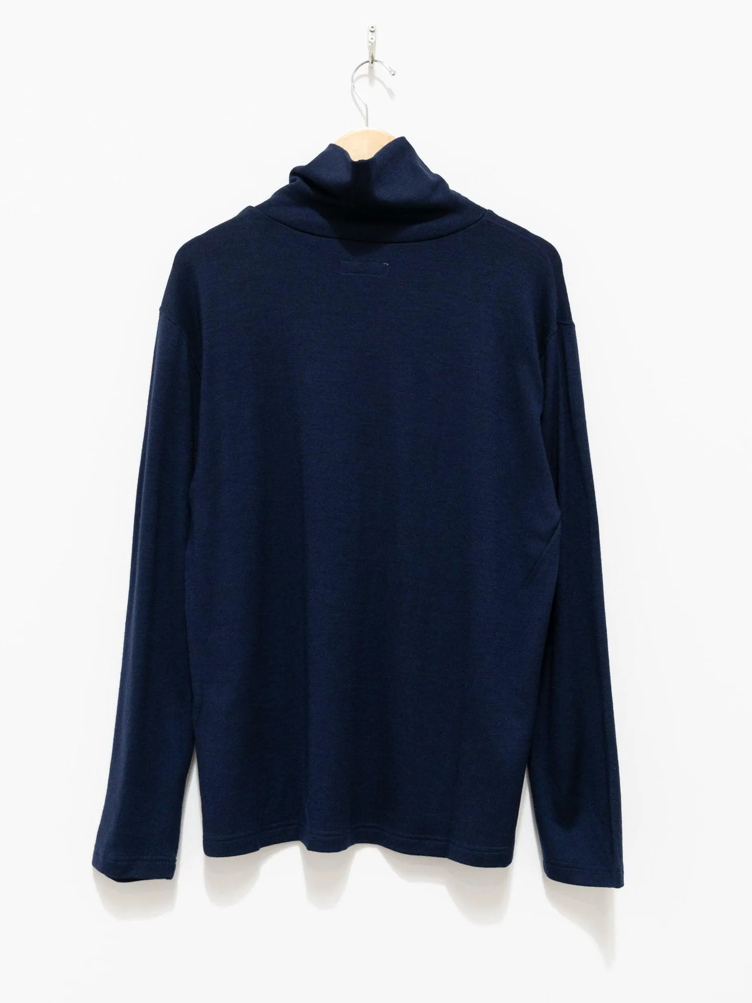 Washable Milled Wool Jersey Turtleneck Knit - Navy