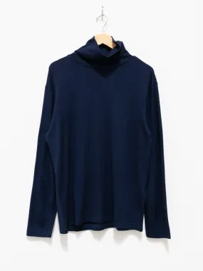 Washable Milled Wool Jersey Turtleneck Knit - Navy