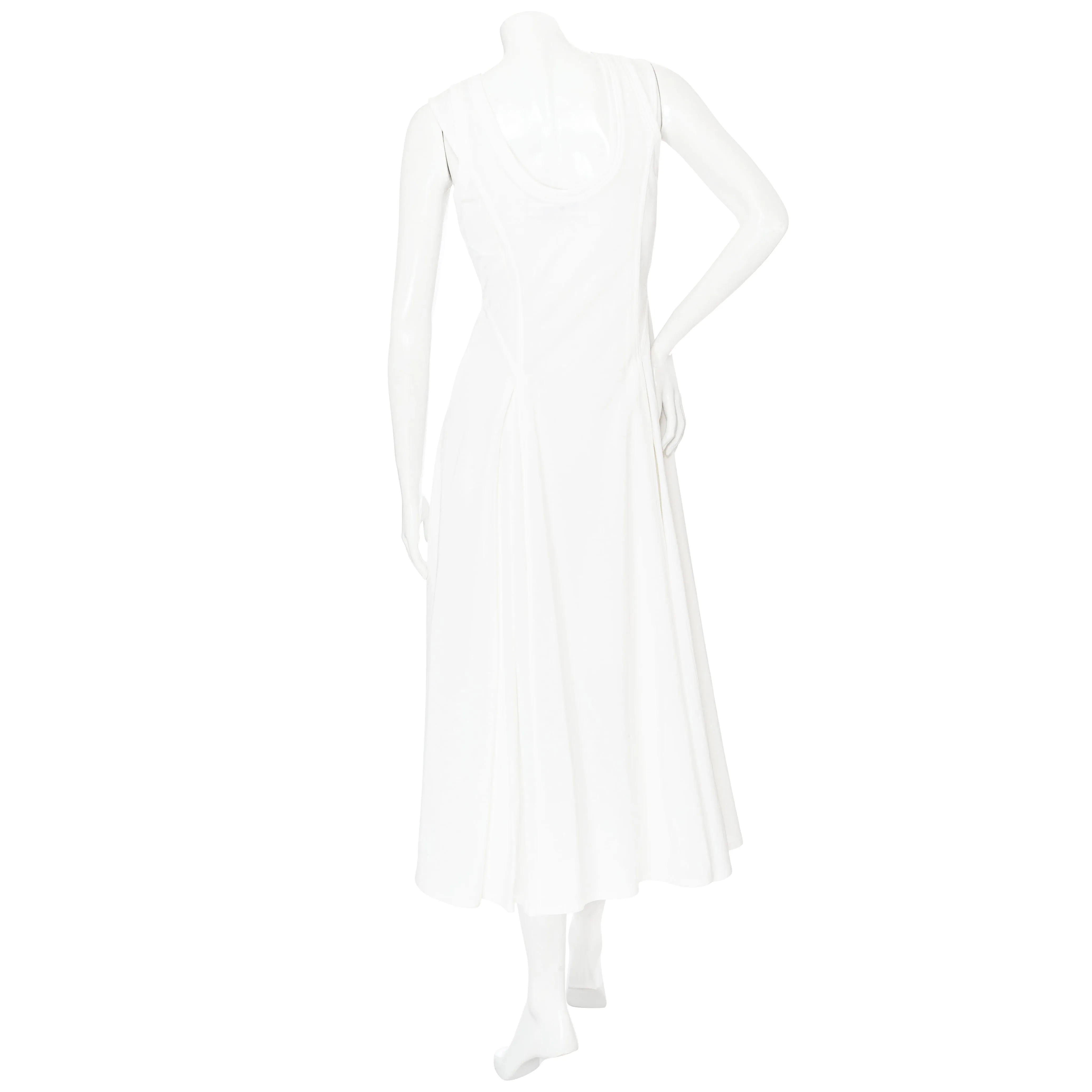 White Cotton Sleeveless Pleated Midi Dress