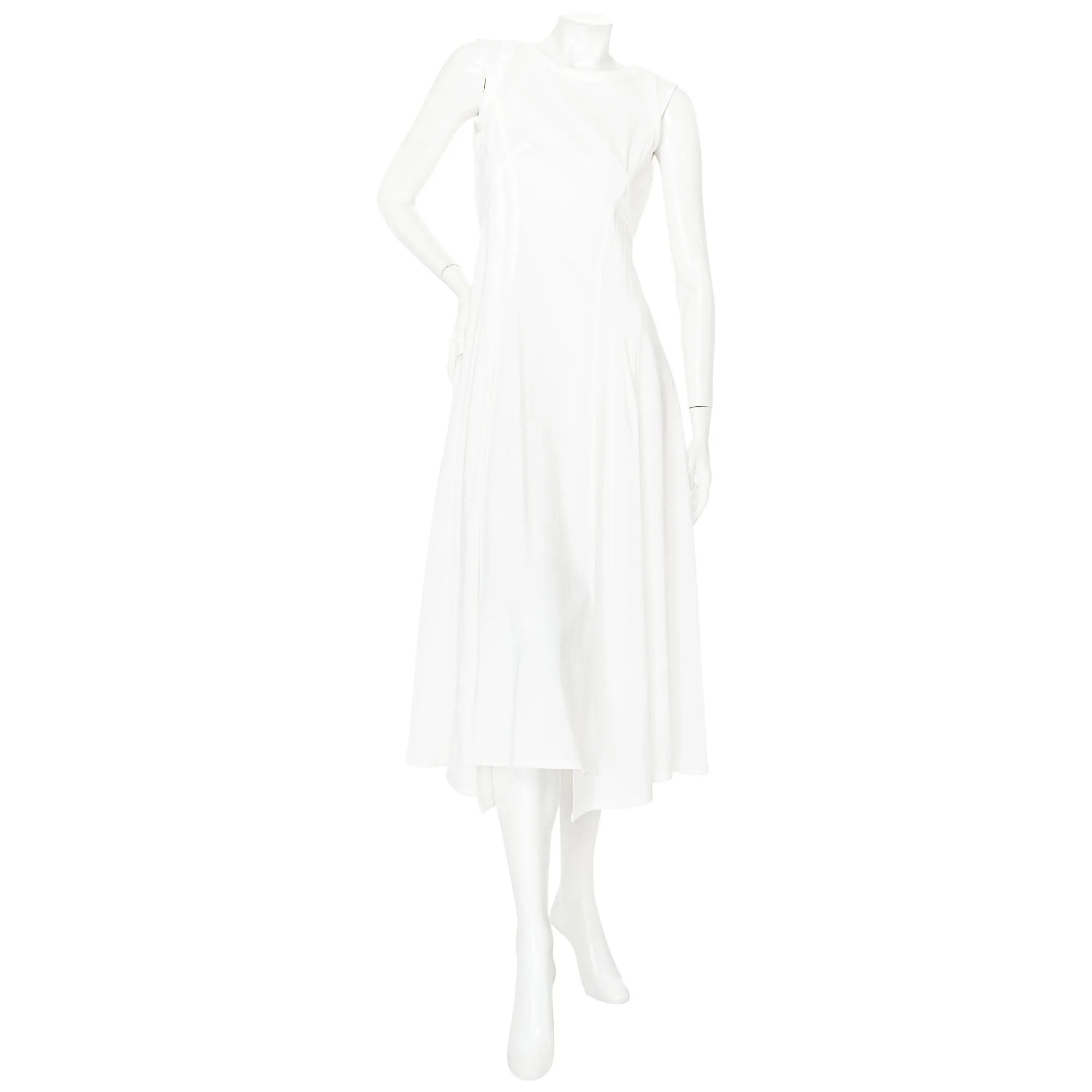 White Cotton Sleeveless Pleated Midi Dress