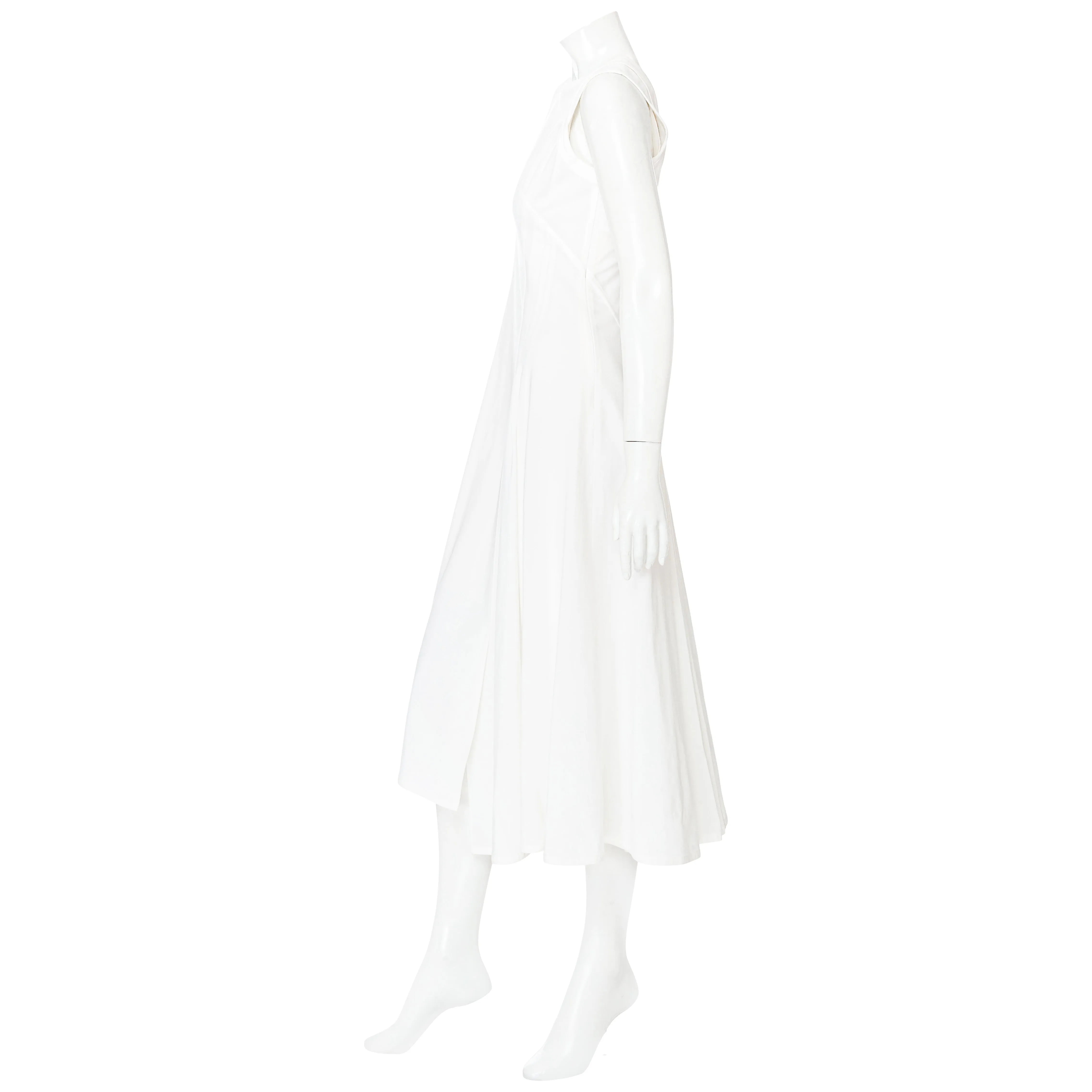 White Cotton Sleeveless Pleated Midi Dress