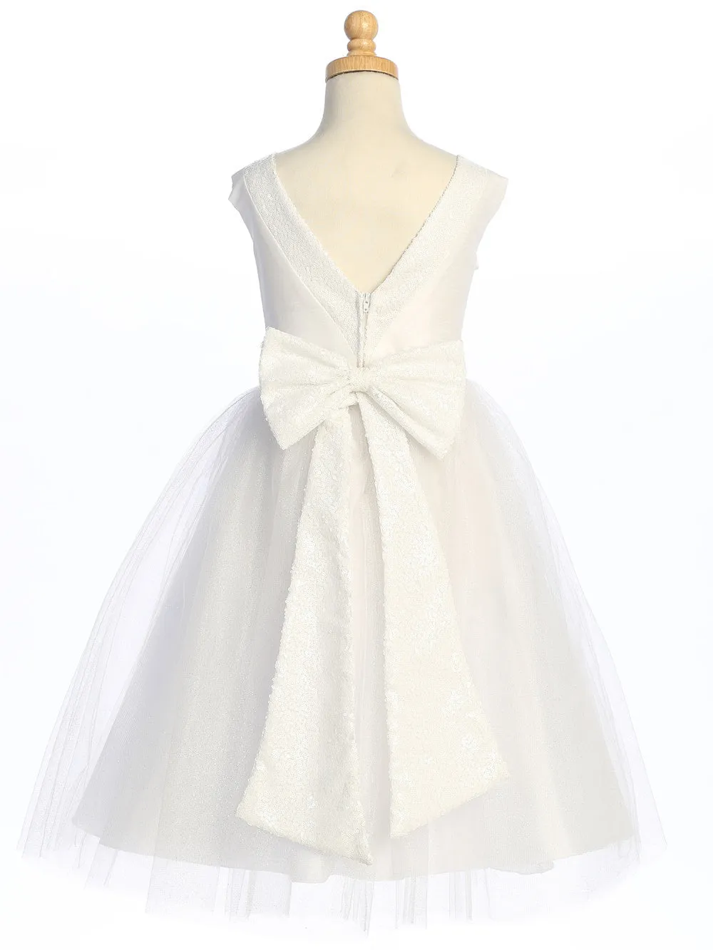 White Flower Girl Dress w/ shantung & sparkle tulle with sequins