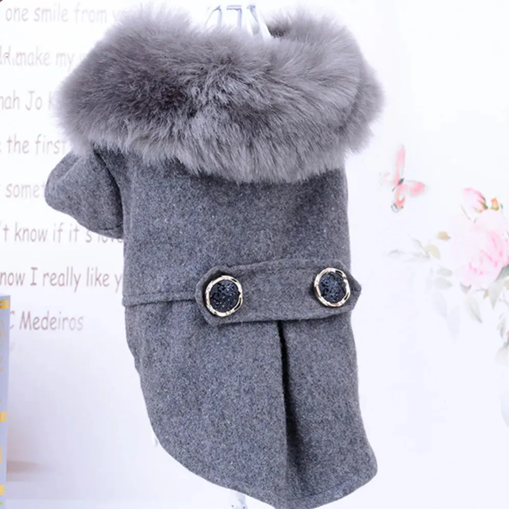 Winter Dog Clothes Pet Cat fur collar Jacket Coat Sweater Warm Padded Puppy Apparel for Small Medium Dogs Pets with Fluffy fur Collar