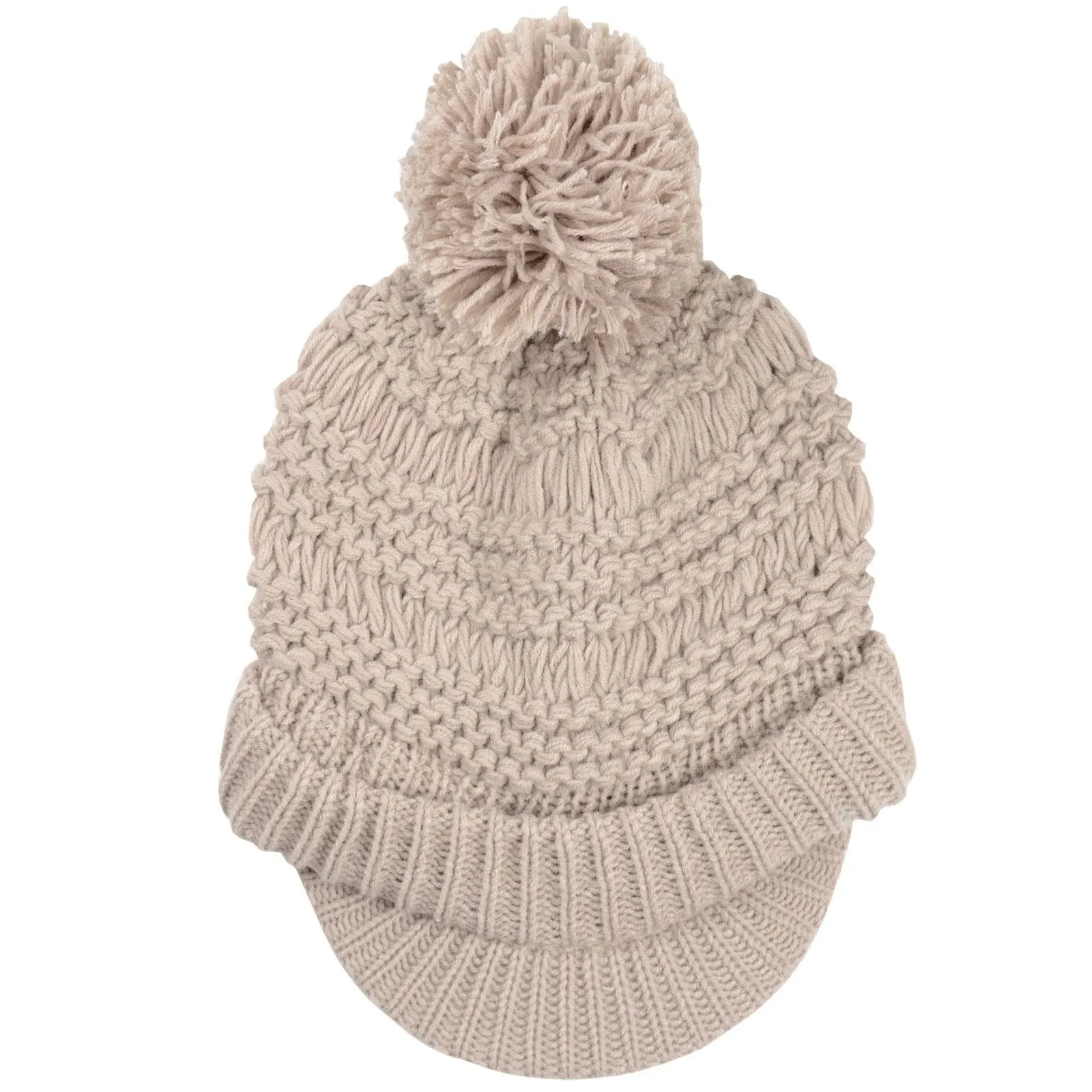 Womens Chunky Knit Willow Hat With Peak & Pom Pom Bobble