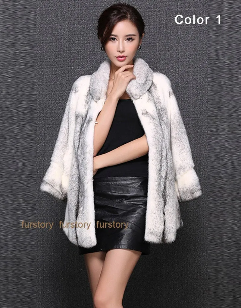 Womens Coats Mink Fur Coat Slim Waist Style Stand Collar Real Fur Jacket 16055