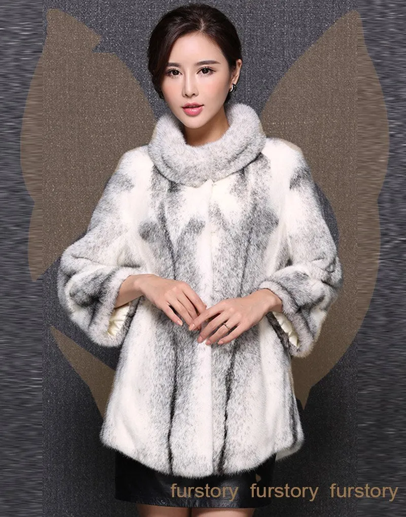 Womens Coats Mink Fur Coat Slim Waist Style Stand Collar Real Fur Jacket 16055