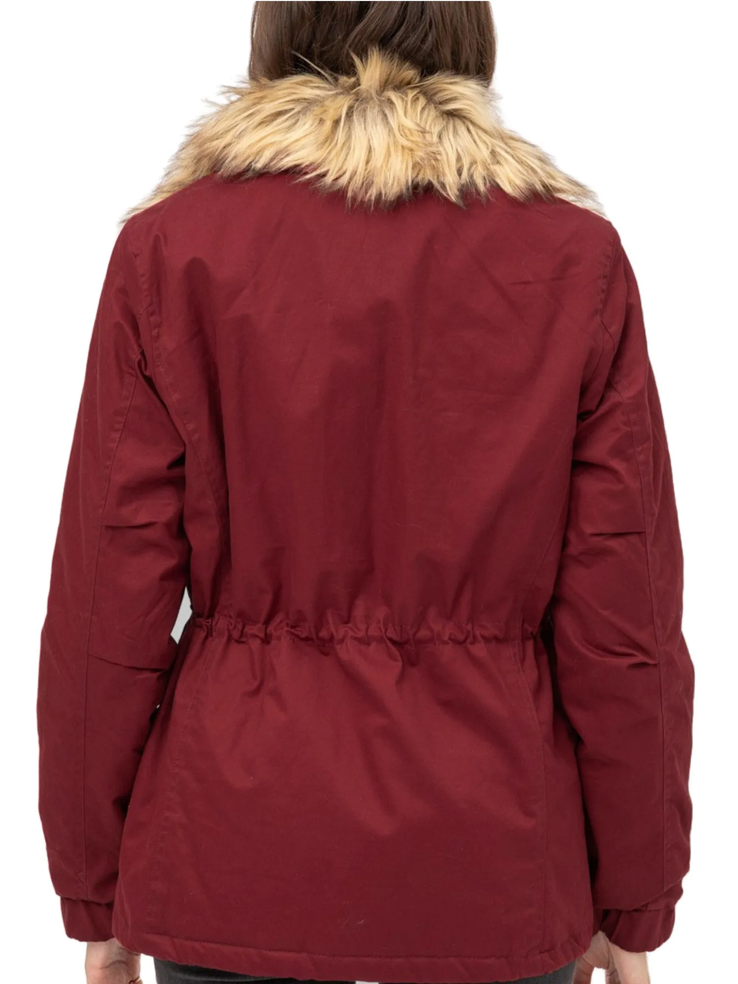 Womens Fully Lined Zip Up Anorak Jacket Detachable Faux Fur Trim