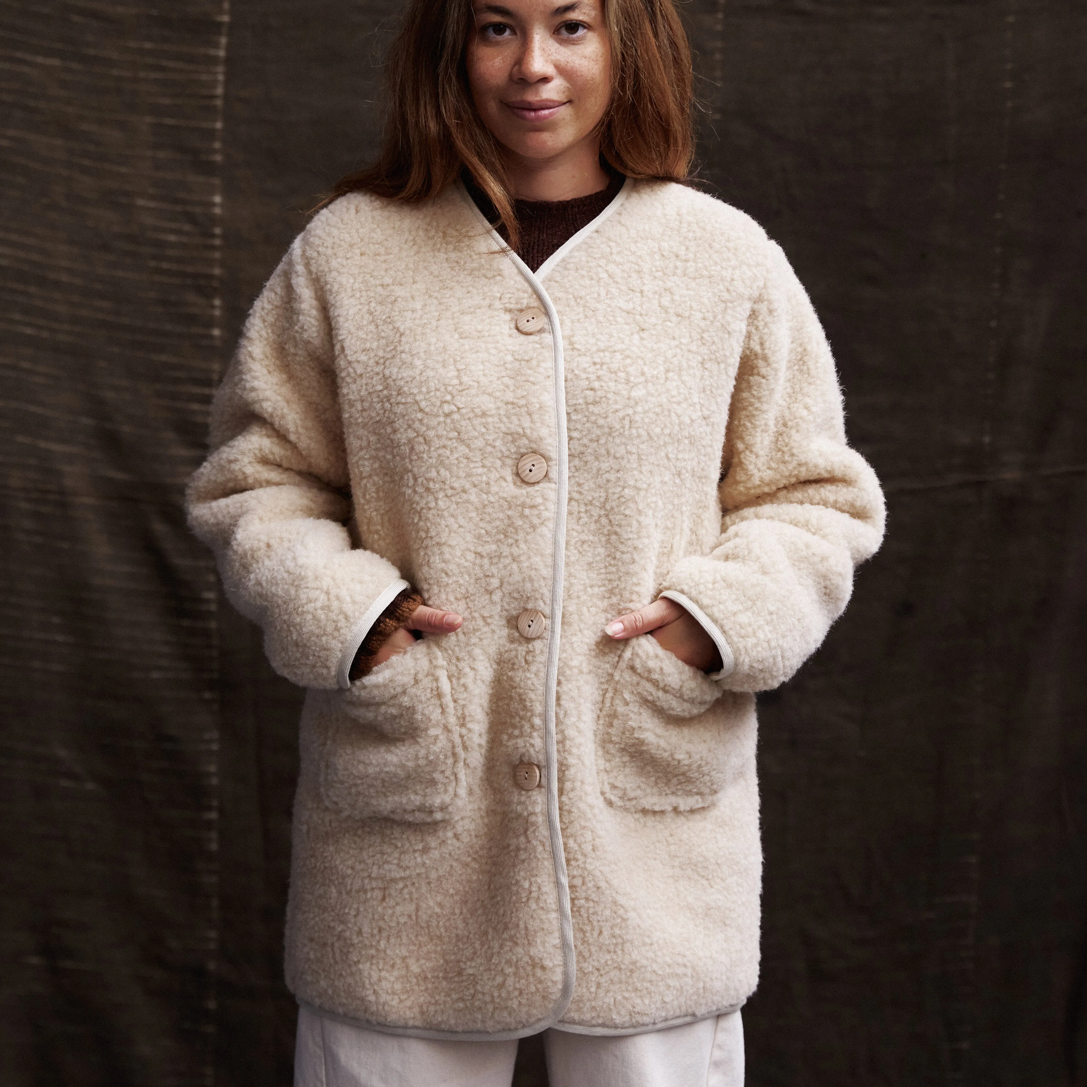 Womens Sika Coat - Wool Teddy Fleece - Oatmeal