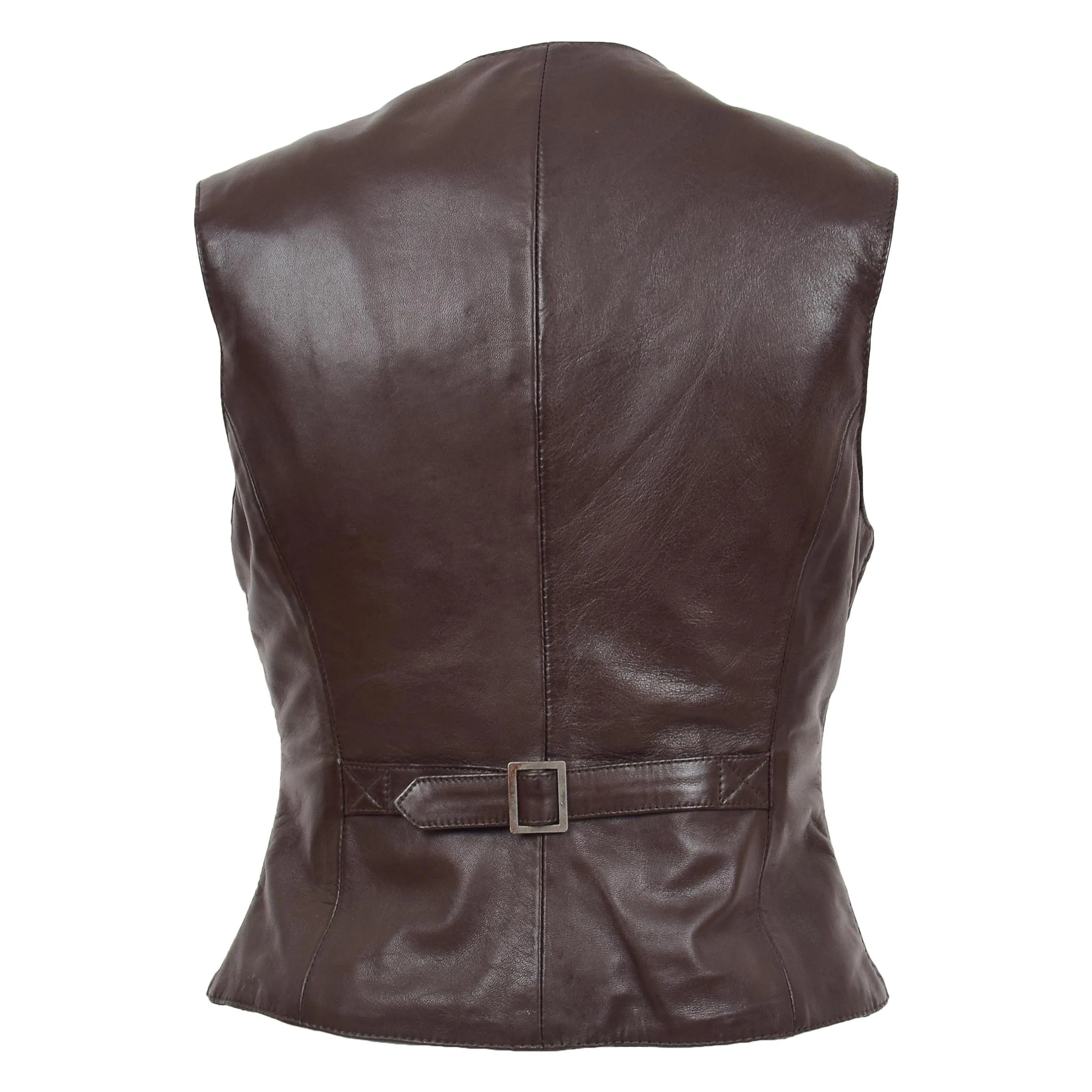 Womens Soft Leather Waistcoat Slim Fit Vest Classic Gilet Katy Brown